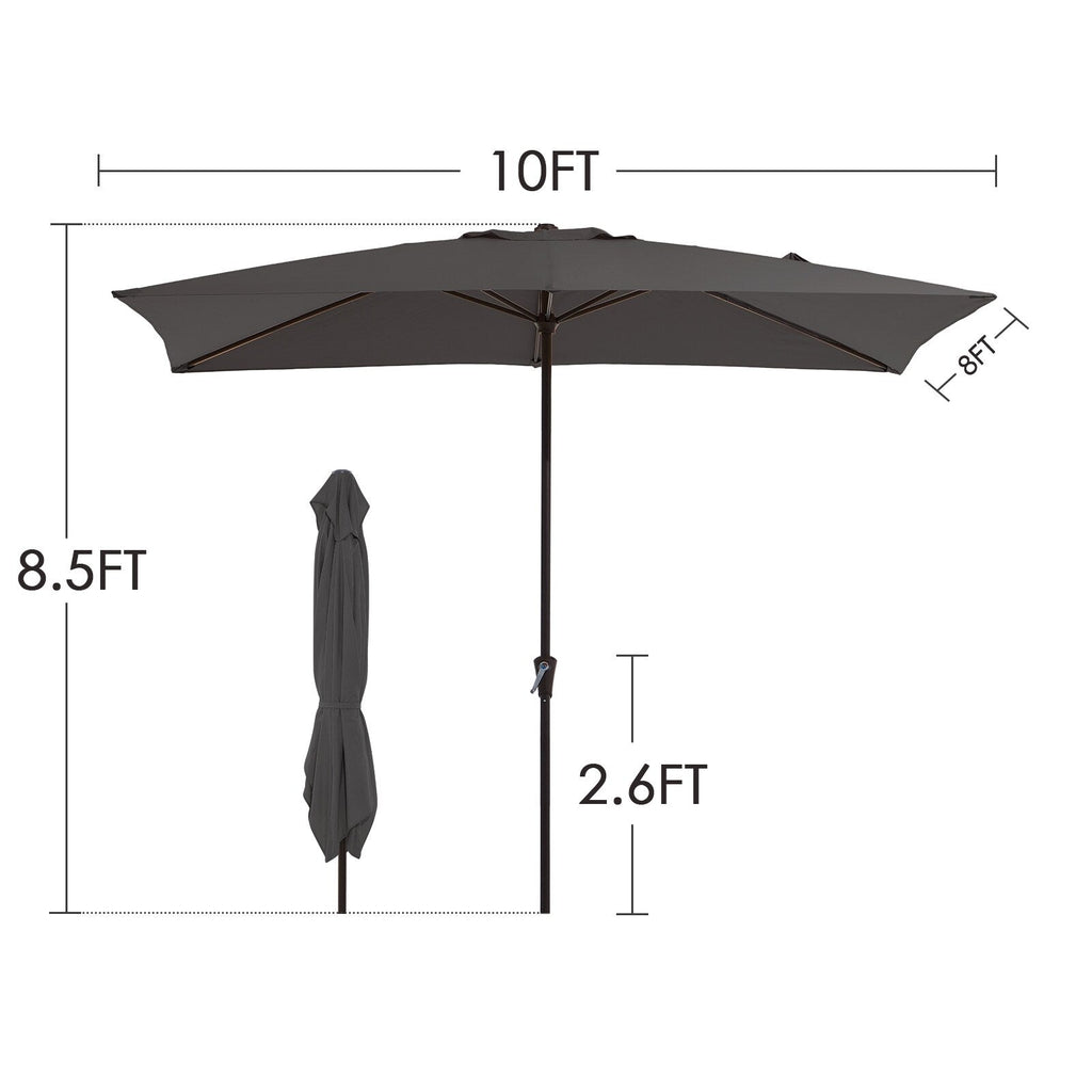 8*10ft Rectangular Patio Market Umbrella with Crank & Tilt，UV-Resistant