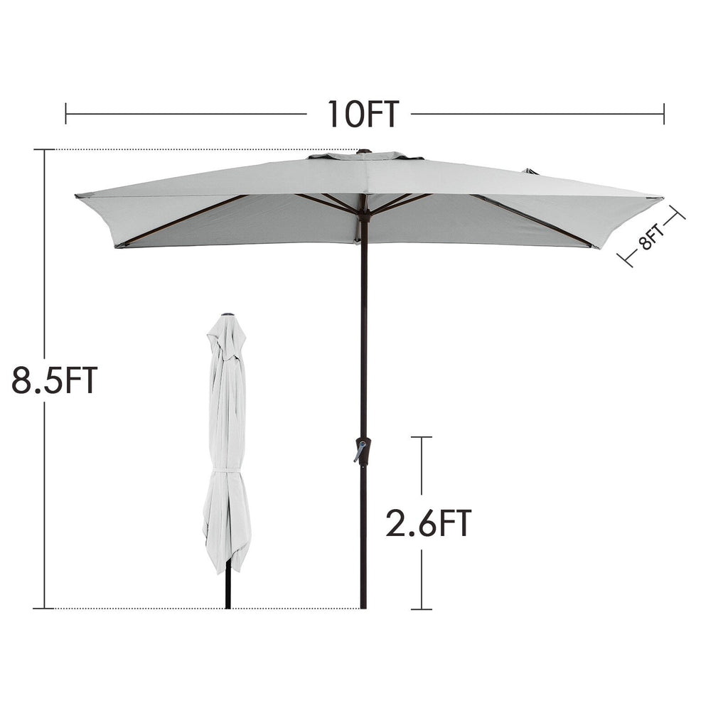 8*10ft Rectangular Patio Market Umbrella with Crank & Tilt，UV-Resistant
