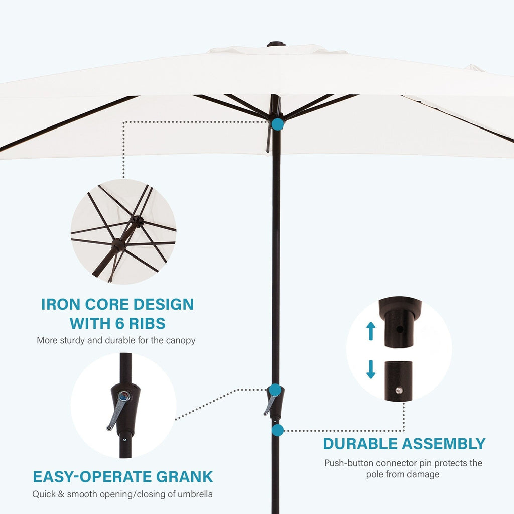 8*10ft Rectangular Patio Market Umbrella with Crank & Tilt，UV-Resistant