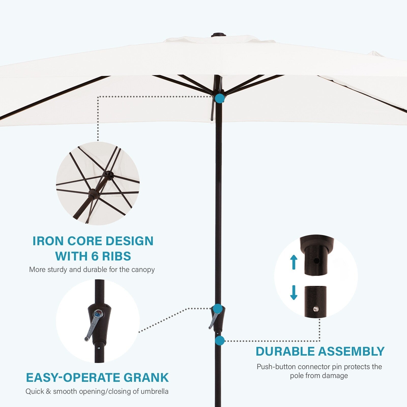 8*10ft Rectangular Patio Market Umbrella with Crank & Tilt，UV-Resistant