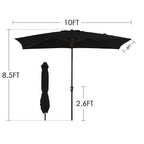 8*10ft Rectangular Patio Market Umbrella with Crank & Tilt，UV-Resistant