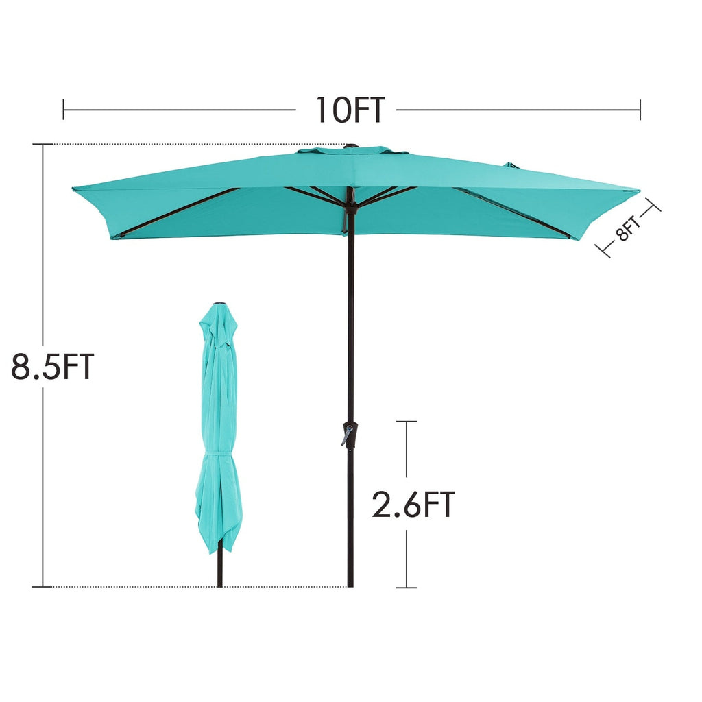 8*10ft Rectangular Patio Market Umbrella with Crank & Tilt，UV-Resistant