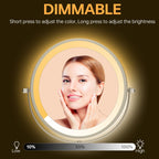 8 Round Wall Mount Bathroom Makeup Mirror, Rechargeable, Magnification 1x/10x, 3 Color Lights