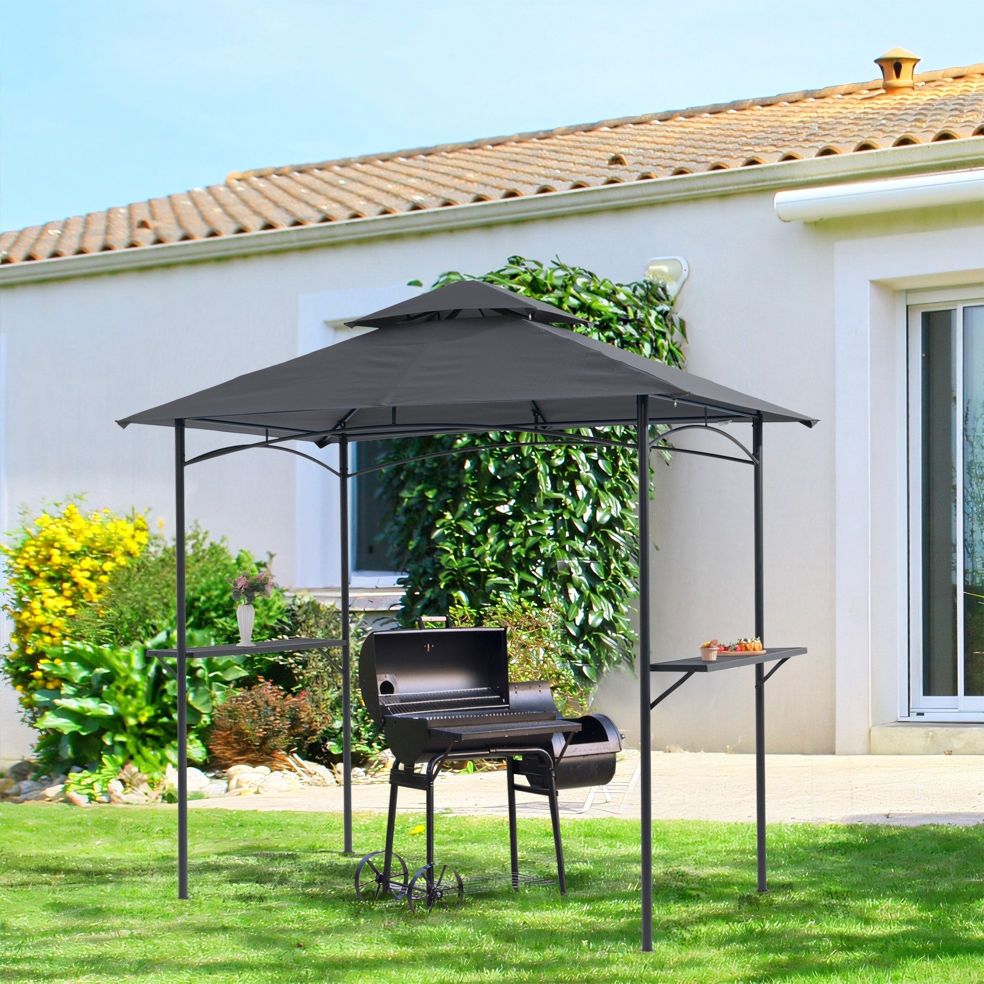 8' x 5' Outdoor Rainproof Grill Gazebo With Double Layer Vented Design