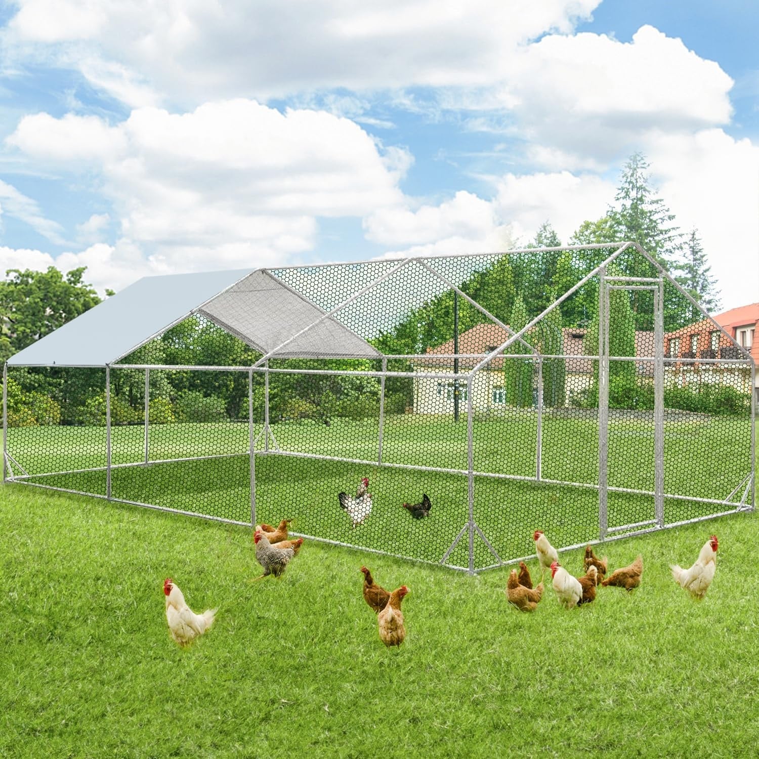 AECOJOY Grand poulailler en métal avec cage à poulets en métal