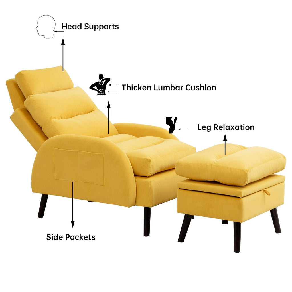 Fauteuil d'appoint HOMYKA avec dossier réglable et pouf de rangement