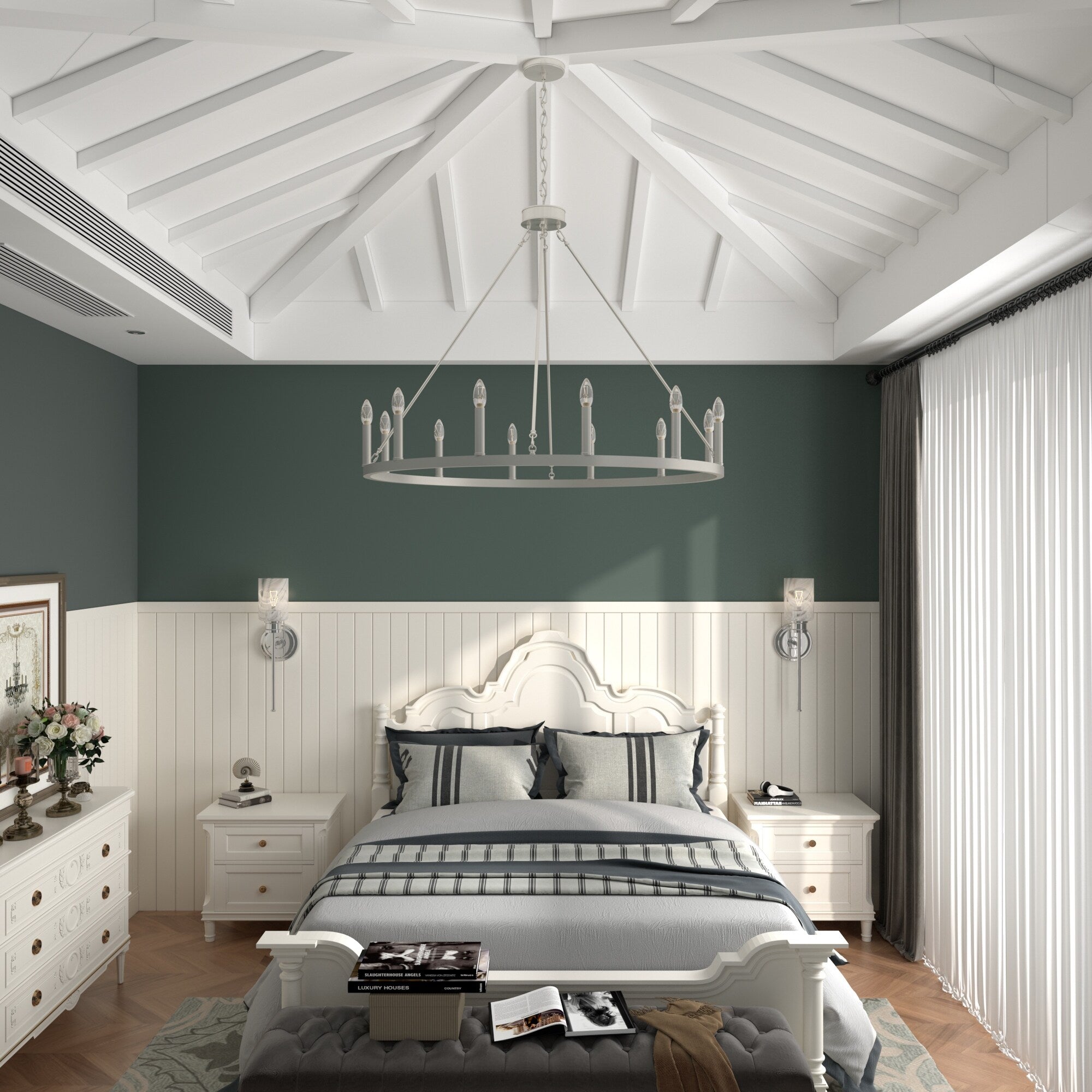 Lustre Acroma Farmhouse à 12 lumières, 40 po, en forme de roue de chariot, certifié UL - 40 po P x 138 po H