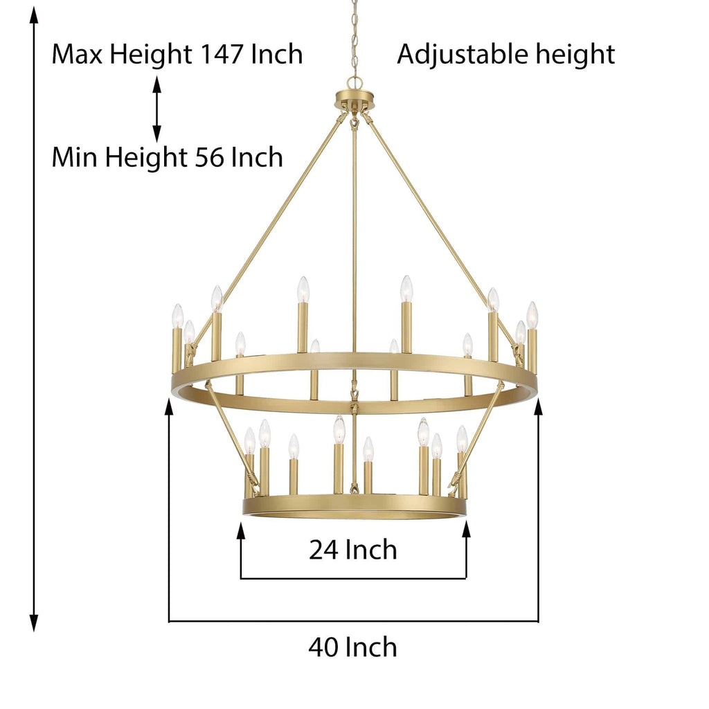 Lustre rond en forme de roue de chariot de style ferme moderne Acroma à 20 lumières de 40 po avec UL