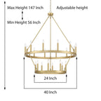 Lustre rond en forme de roue de chariot de style ferme moderne Acroma à 20 lumières de 40 po avec UL