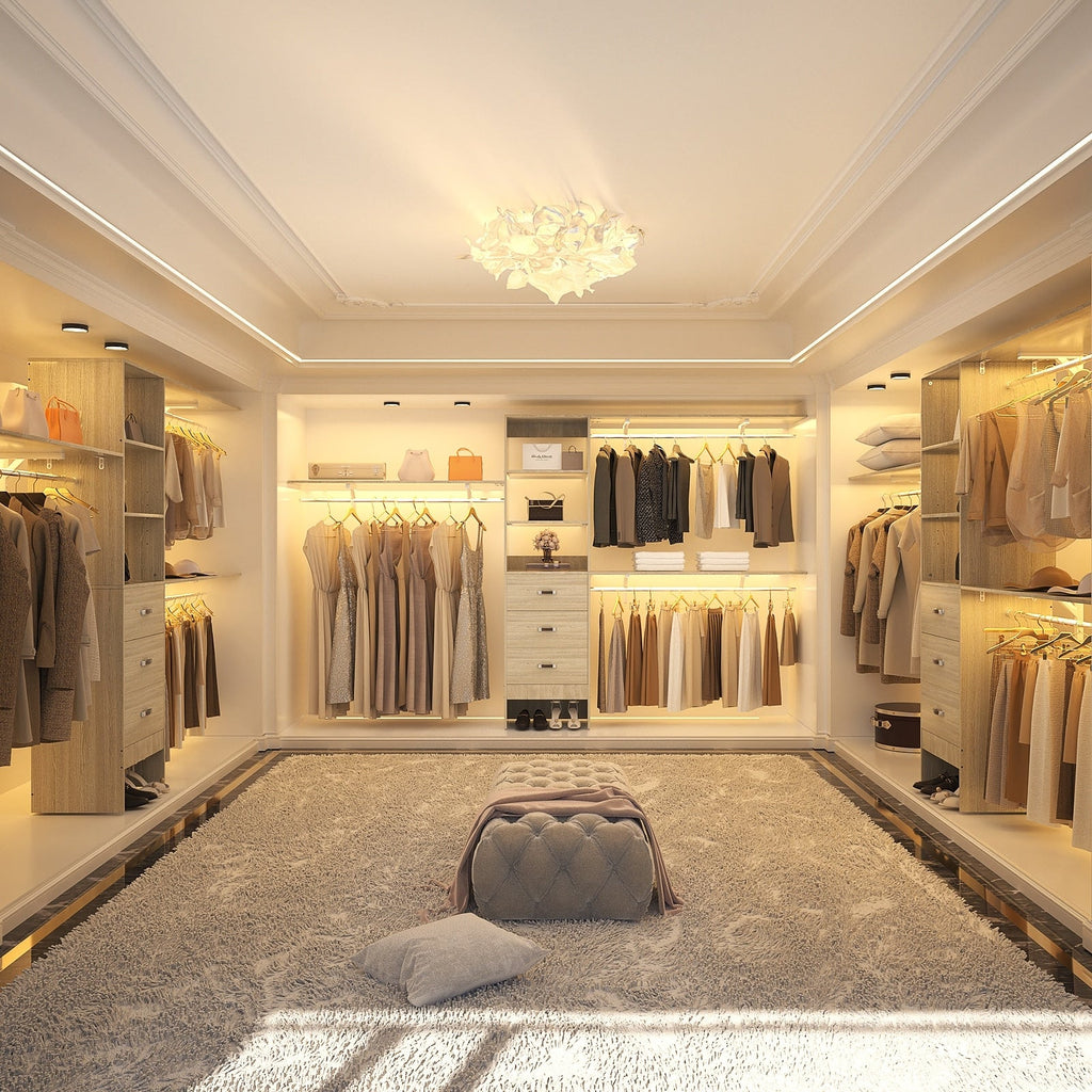 Rackcog Organiseur de placard réglable de 120 pouces avec tiroirs, système de placard avec étagères de bricolage pour placards et dressings