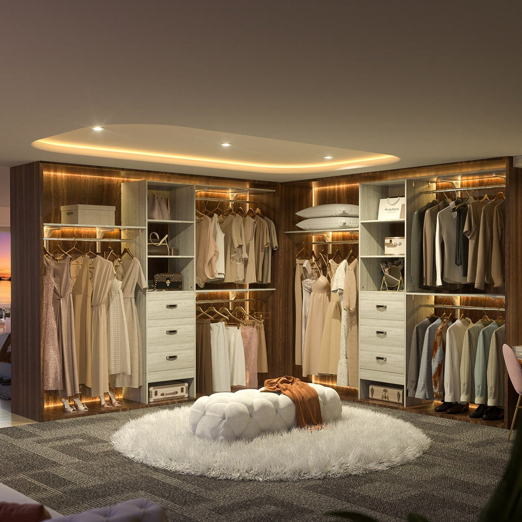 Rackcog Organiseur de placard réglable de 120 pouces avec tiroirs, système de placard avec étagères de bricolage pour placards et dressings