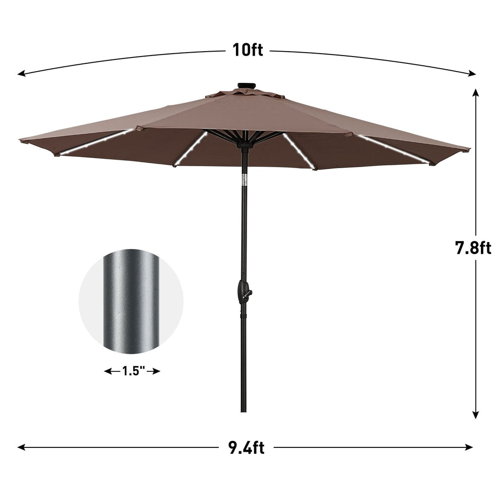 Ainfox 10ft Patio Umbrella with Lights Outdoor Solar Umbrella without Base