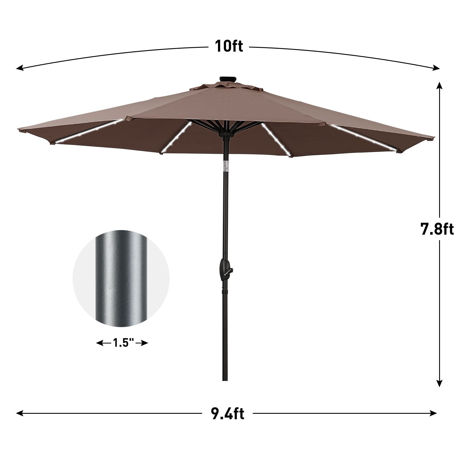 Ainfox 10ft Patio Umbrella with Lights Outdoor Solar Umbrella without Base