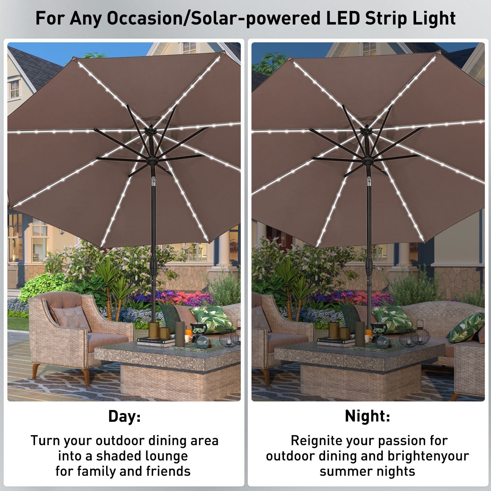 Ainfox 10ft Patio Umbrella with Lights Outdoor Solar Umbrella without Base