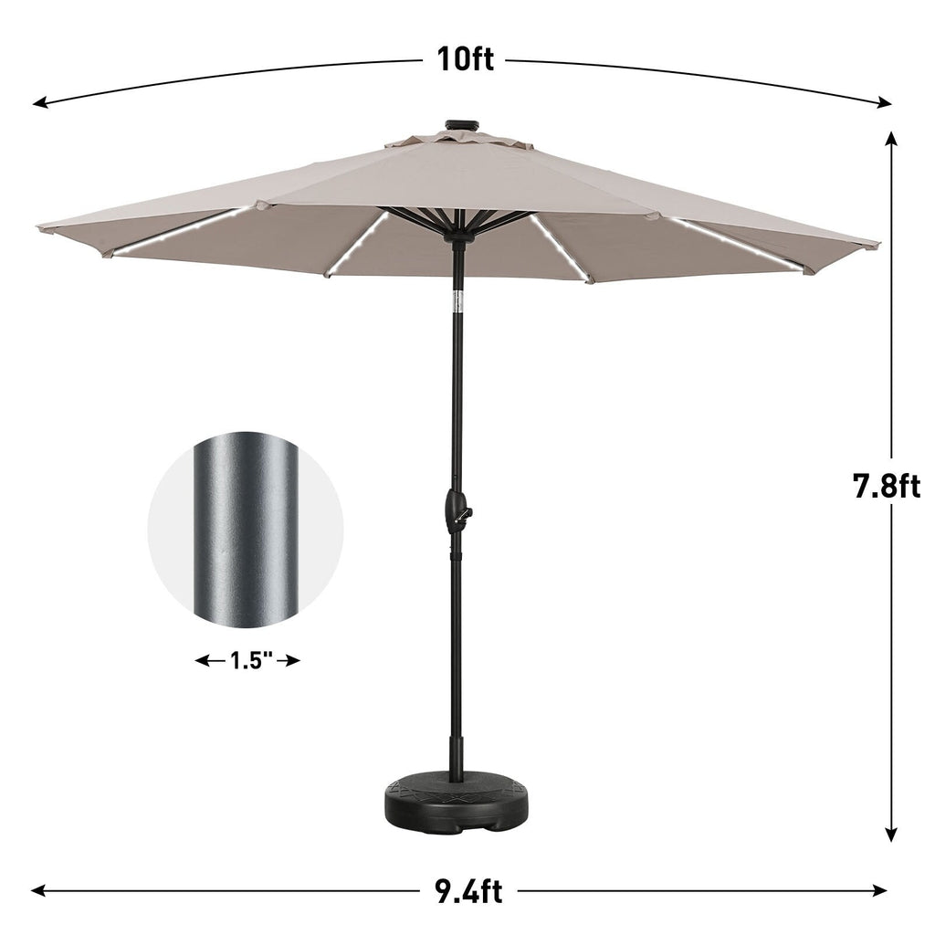 Ainfox 10ft Patio Umbrella with Lights Outdoor Solar Umbrella without Base