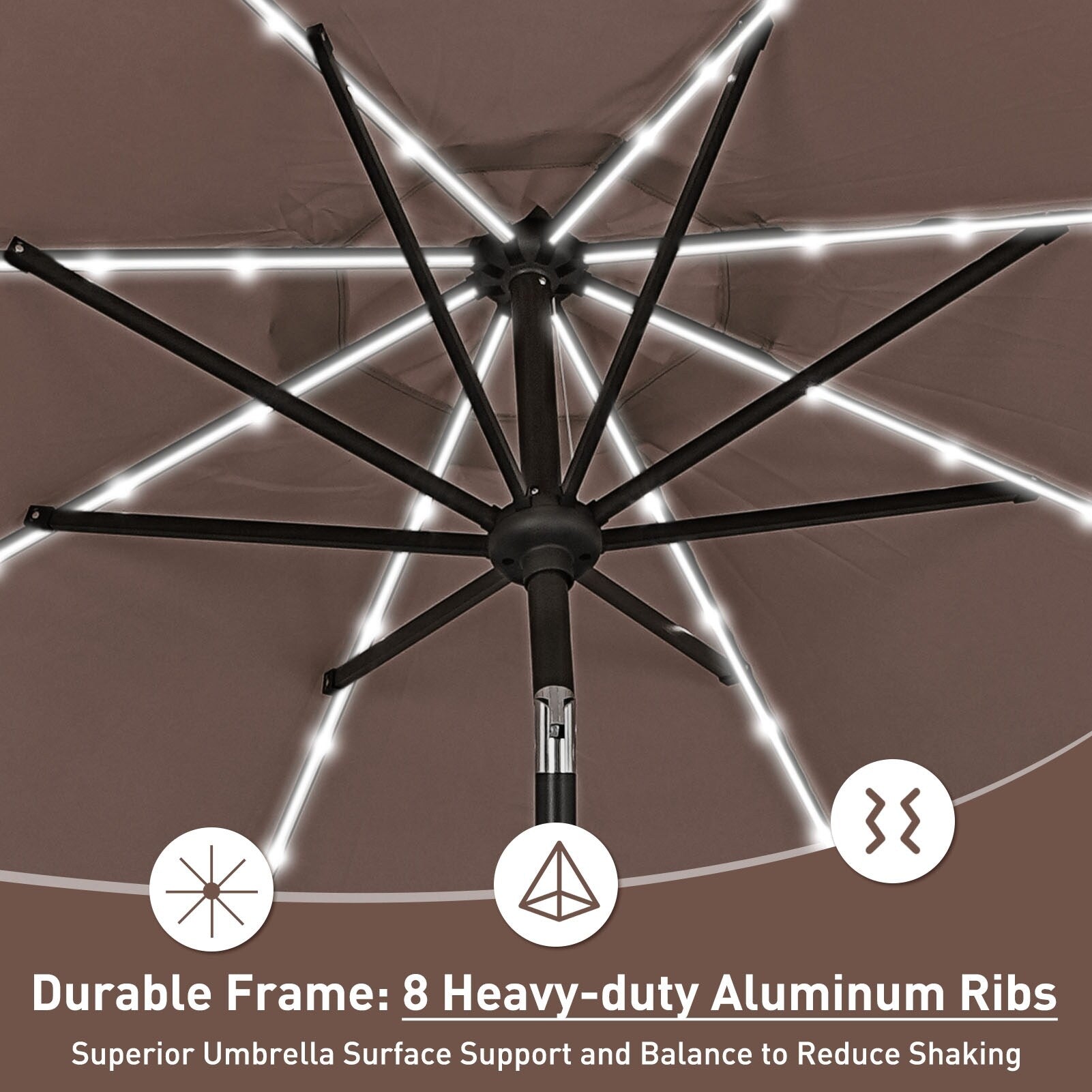 Ainfox 10ft Patio Umbrella with Lights Outdoor Solar Umbrella without Base