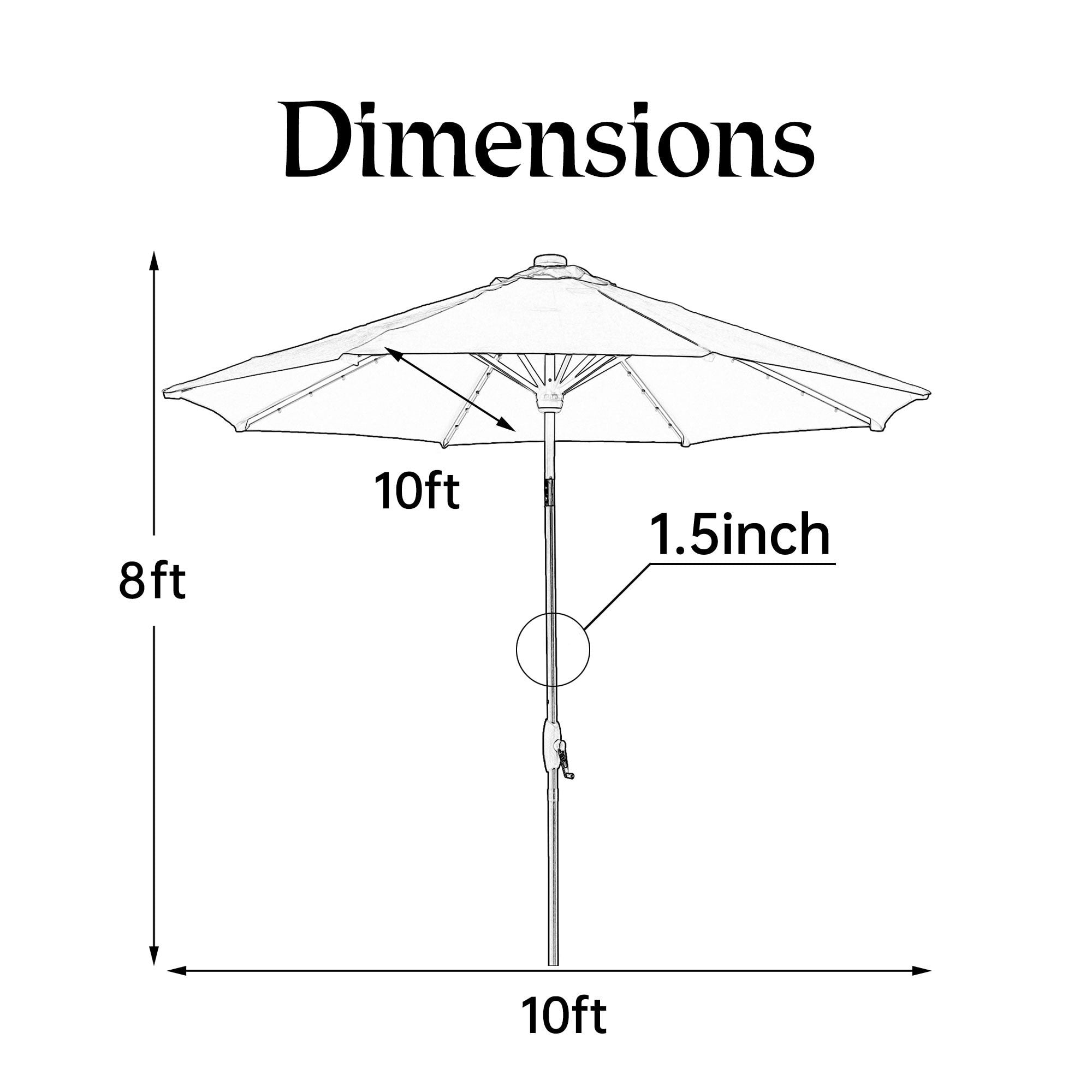 Ainfox 10ft Patio Umbrella with Lights Outdoor Solar Umbrella without Base