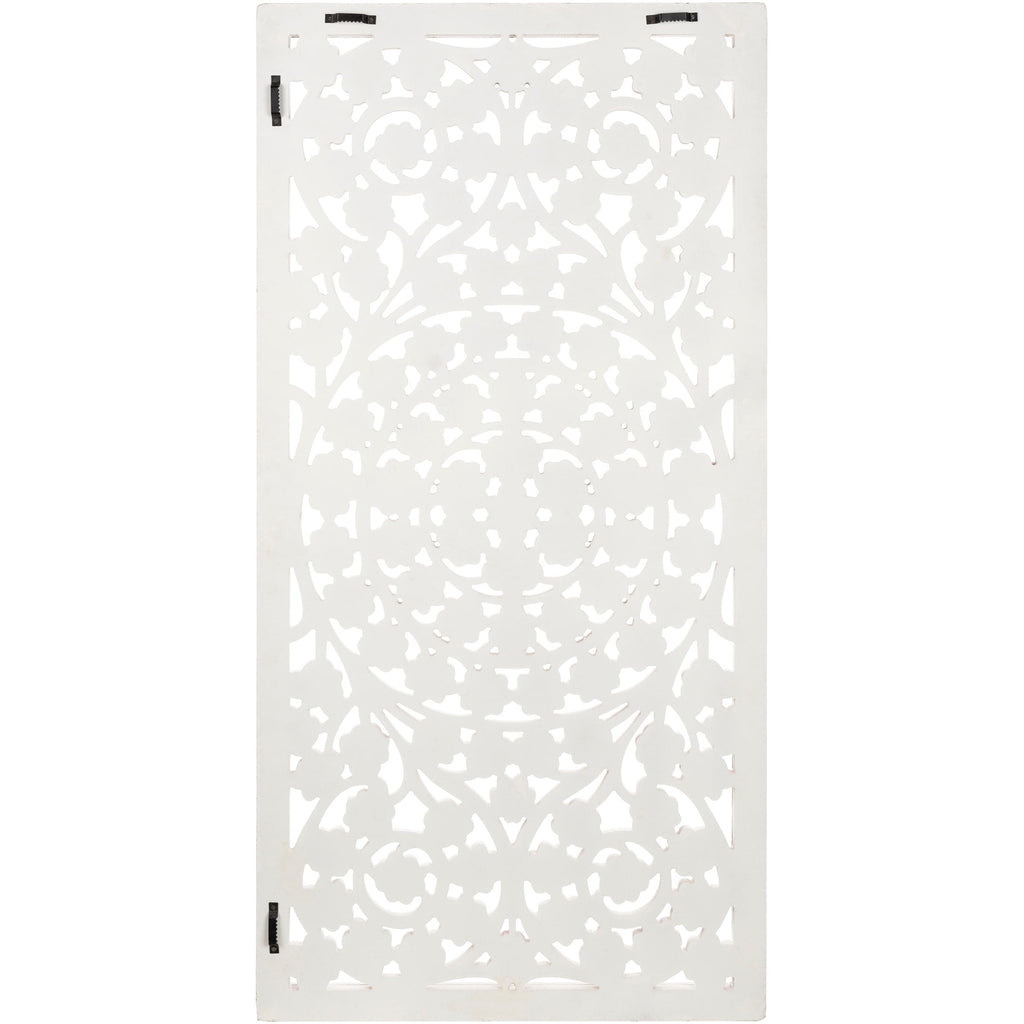 Panneau mural Allen blanc lavé sculpté à la main 48 x 28 pouces avec incrustation de miroir