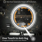 Miroir de courtoisie rond sans cadre, antibuée, éclairé par LED et à intensité variable