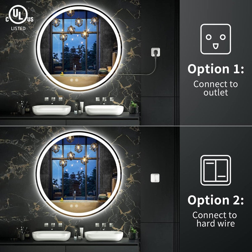 Miroir de courtoisie rond sans cadre, antibuée, éclairé par LED et à intensité variable