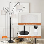 Lampadaire LED Arc à intensité variable, moderne, noir, 3 lampes, haut et arqué