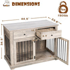 Cage pour chien Bossin de 111 cm de large, table d'appoint en bois avec tiroirs de rangement, niche décorative pour animaux de compagnie.