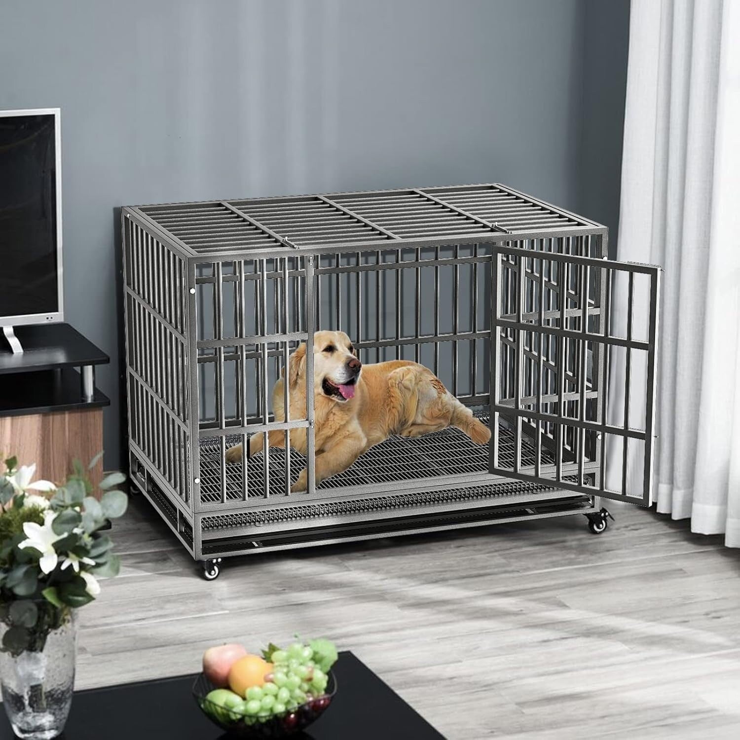 Cage pour chien Bossin 48/38 pouces, robuste et indestructible, cage anti-évasion avec roues verrouillables