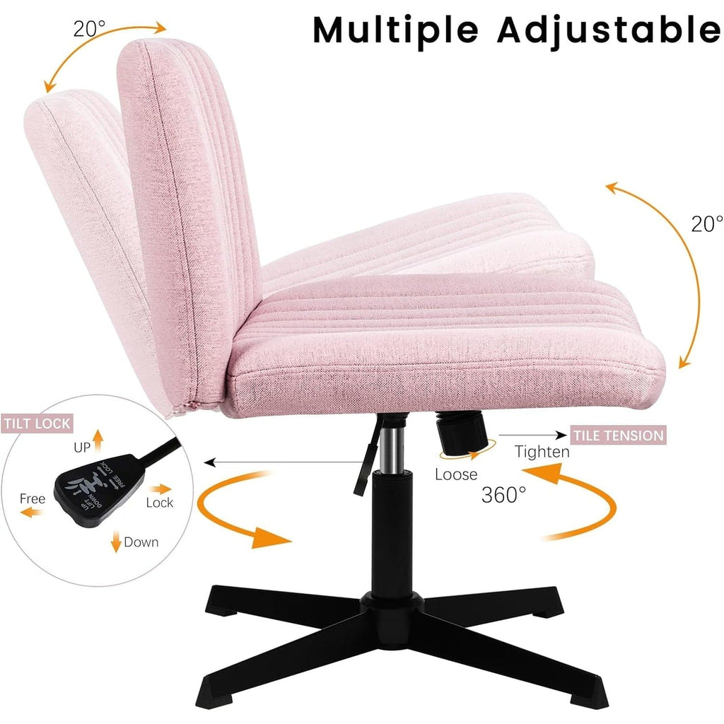 BOSSIN Criss Cross Chair Armless Office Desk Chair No Wheels,Fabric Padded Modern Swivel Vanity Chair office chair