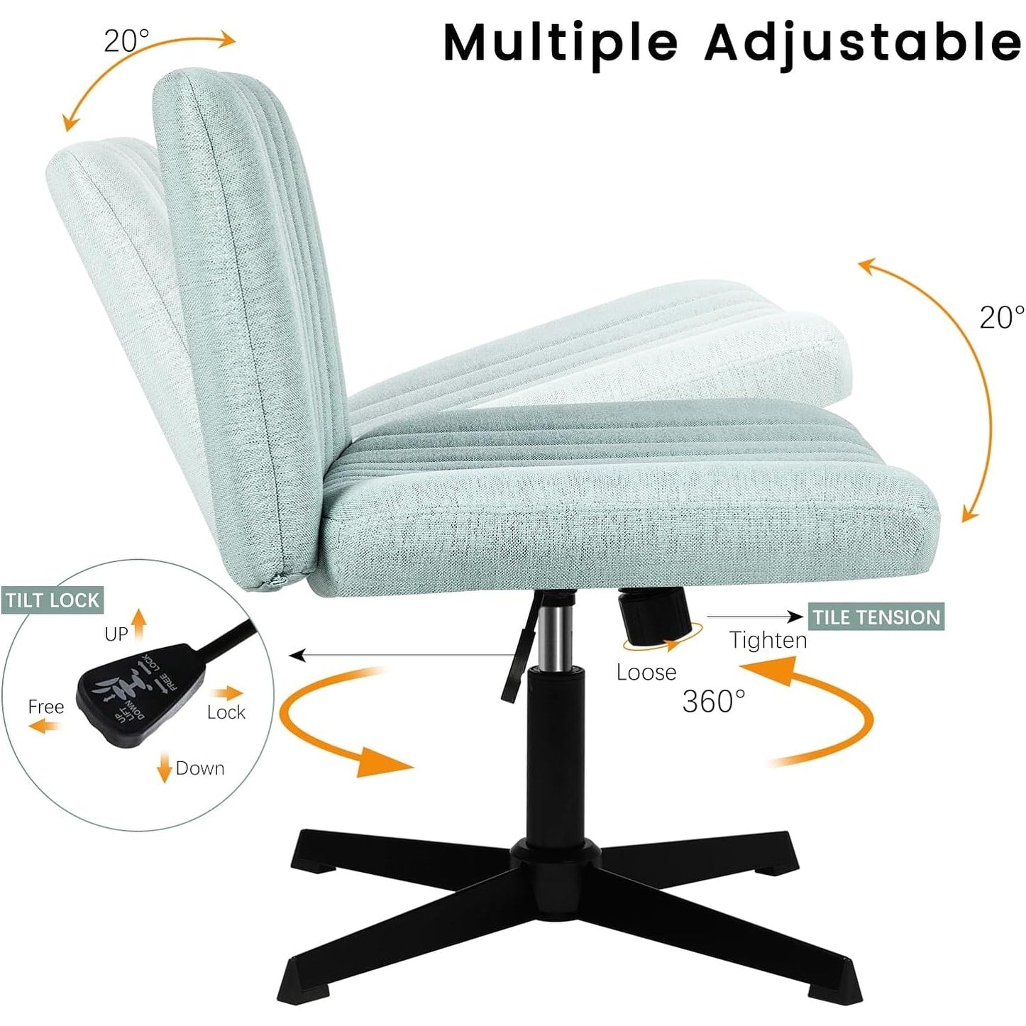 BOSSIN Criss Cross Chair Armless Office Desk Chair No Wheels,Fabric Padded Modern Swivel Vanity Chair office chair