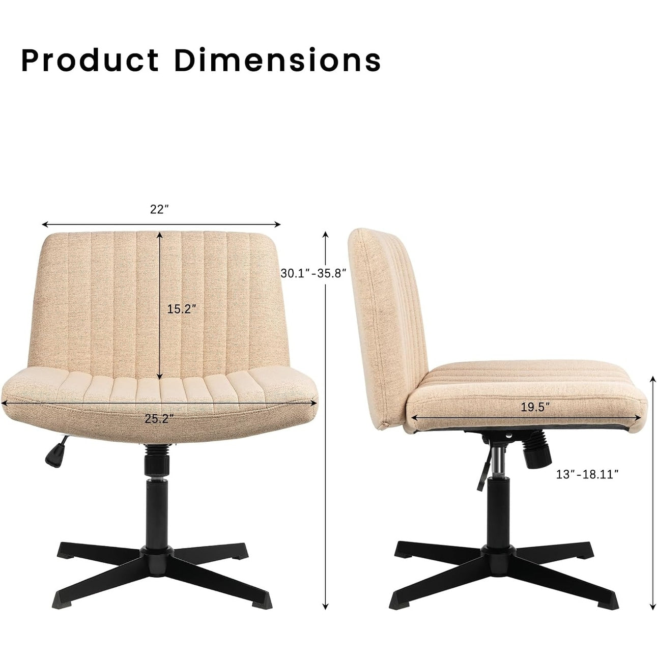 BOSSIN Criss Cross Chair Armless Office Desk Chair No Wheels,Fabric Padded Modern Swivel Vanity Chair office chair