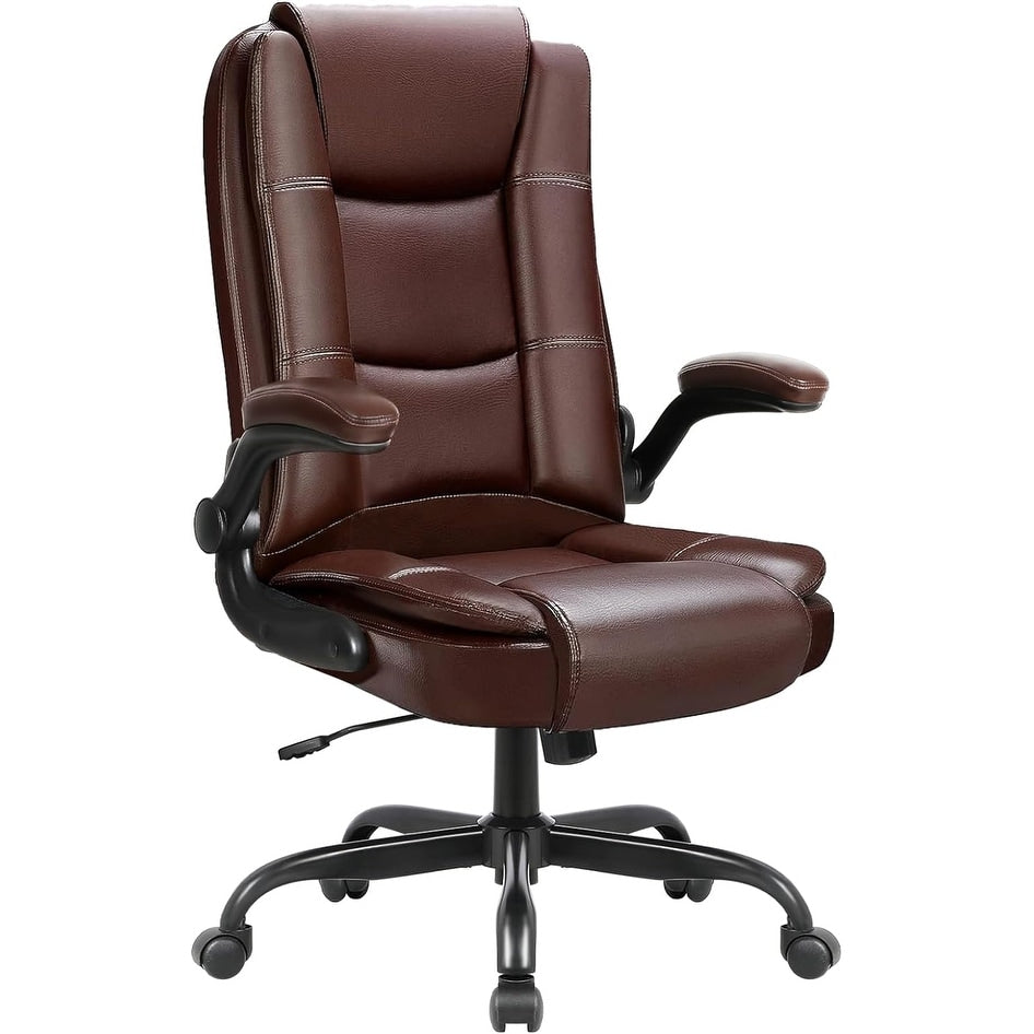 BOSSIN Big and Tall Office Chair Ergonomic High Back Computer Adjustable Height Leather Executive Chair with Padded Flip-up Arms
