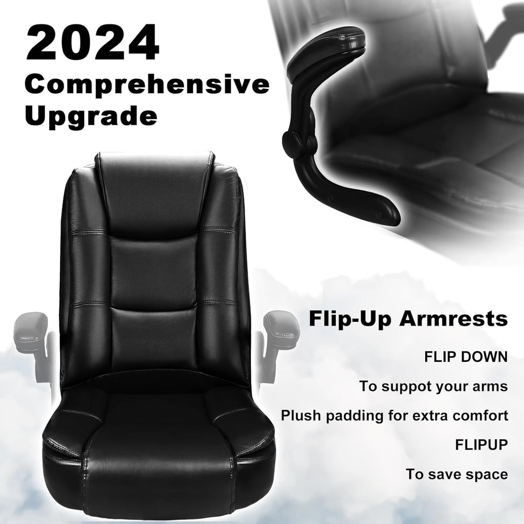 BOSSIN Big and Tall Office Chair Ergonomic High Back Computer Adjustable Height Leather Executive Chair with Padded Flip-up Arms