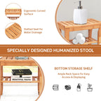 Bamboo Shower Bench Seat Bathroom Spa Chair Seat with Storage Shelf - Natural