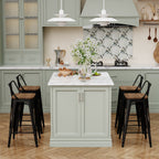 Lot de 4 tabourets de bar industriels en métal avec dossier et assise en bois