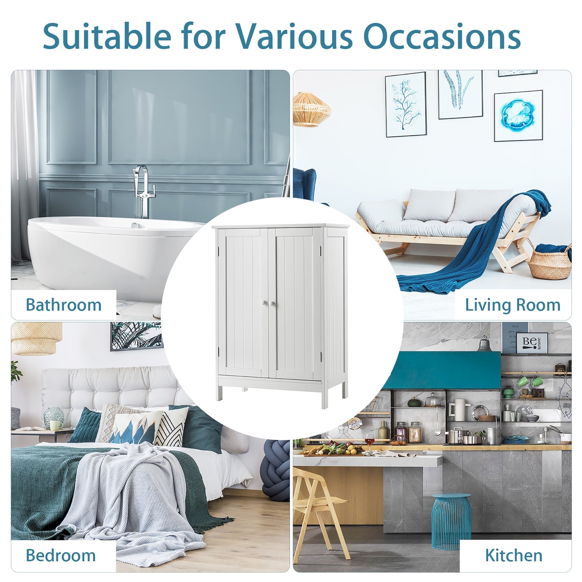 Bathroom Storage Cabinet with Double Doors Wooden Floor Shoe Cabinet