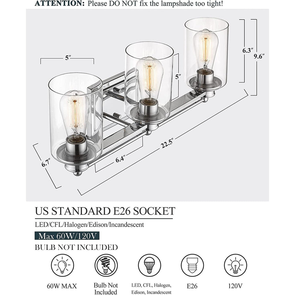 Bathroom Vanity Light,Wall Sconce Lamp Over Mirror with Clear Glass Shade