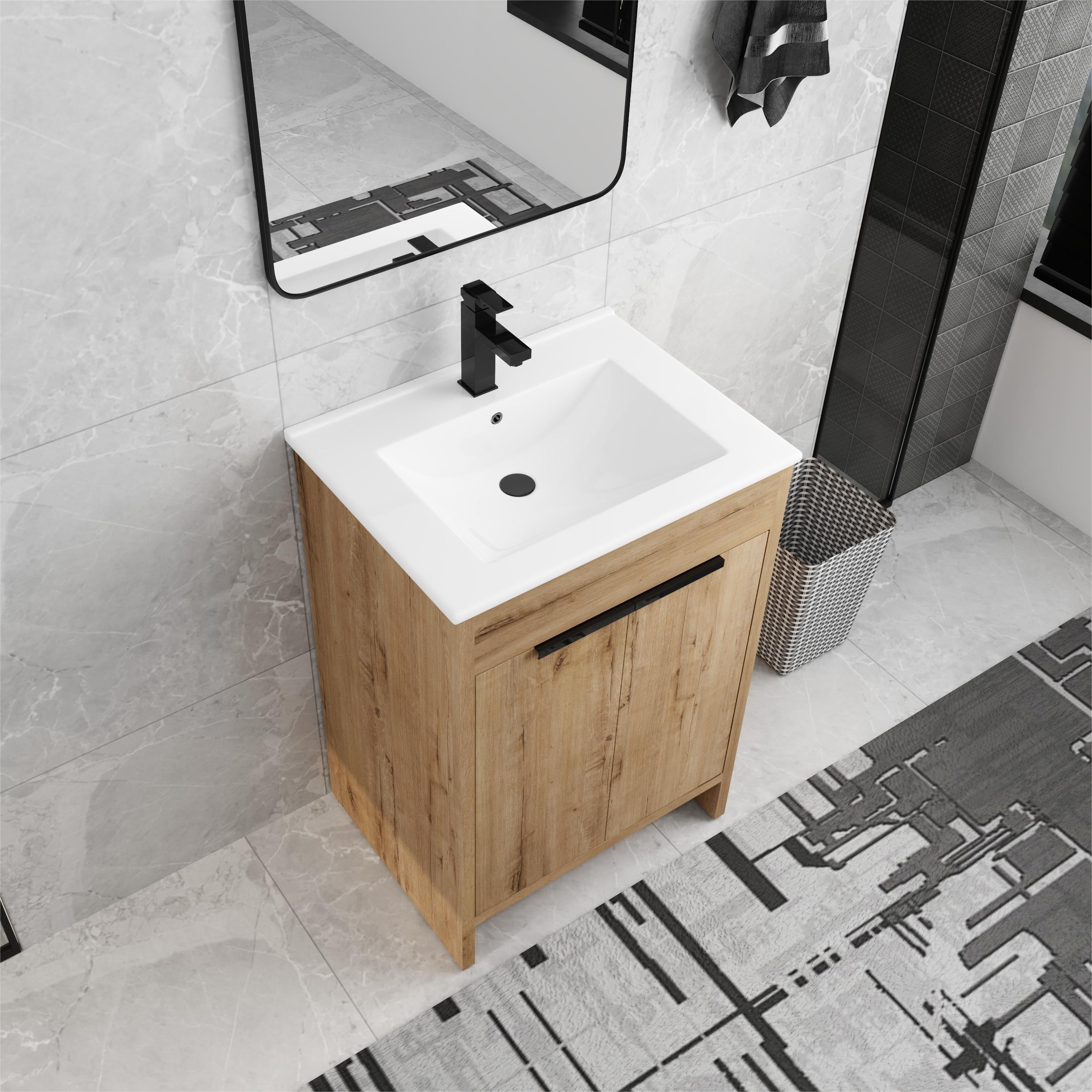 Beingnext Meuble-lavabo 24/30/36 avec porte à fermeture douce et étagère réglable