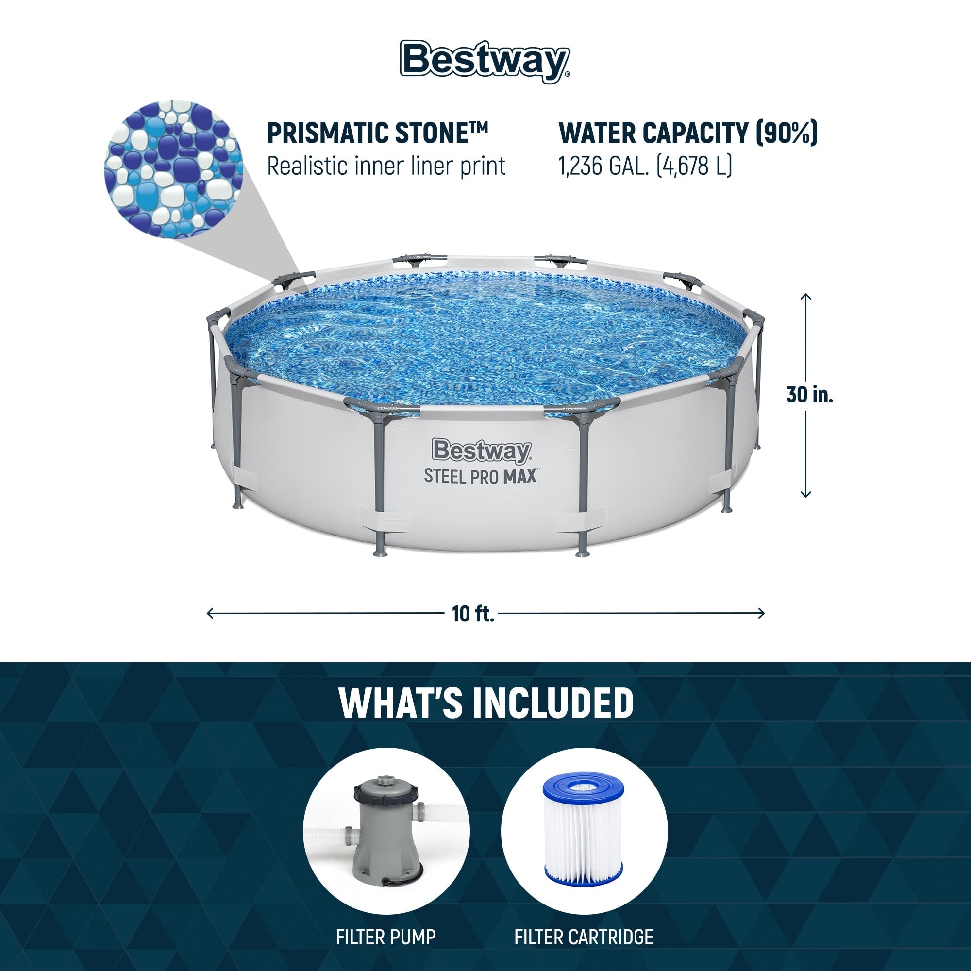 Piscine extérieure hors sol ronde Bestway Steel Pro MAX 10'x30 avec pompe - 10 pi x 30 po
