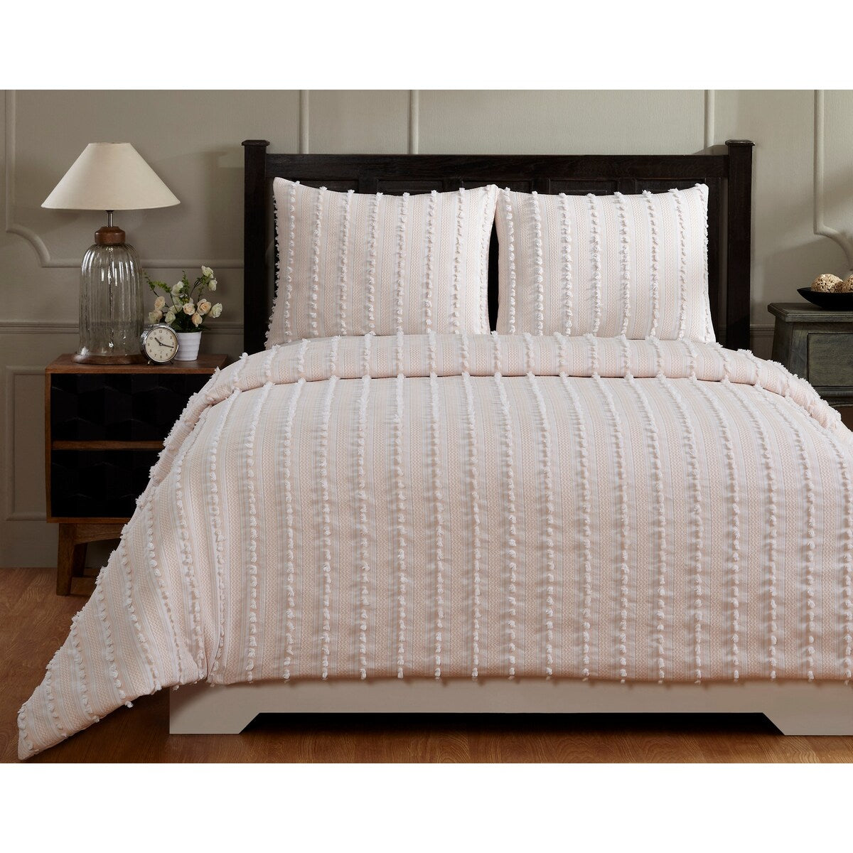 Better Trends Angelique Comforter Set 100% Cotton Tufted Soft Plush Chenille Elegant Stripes Machine Washable & Tumble Dry