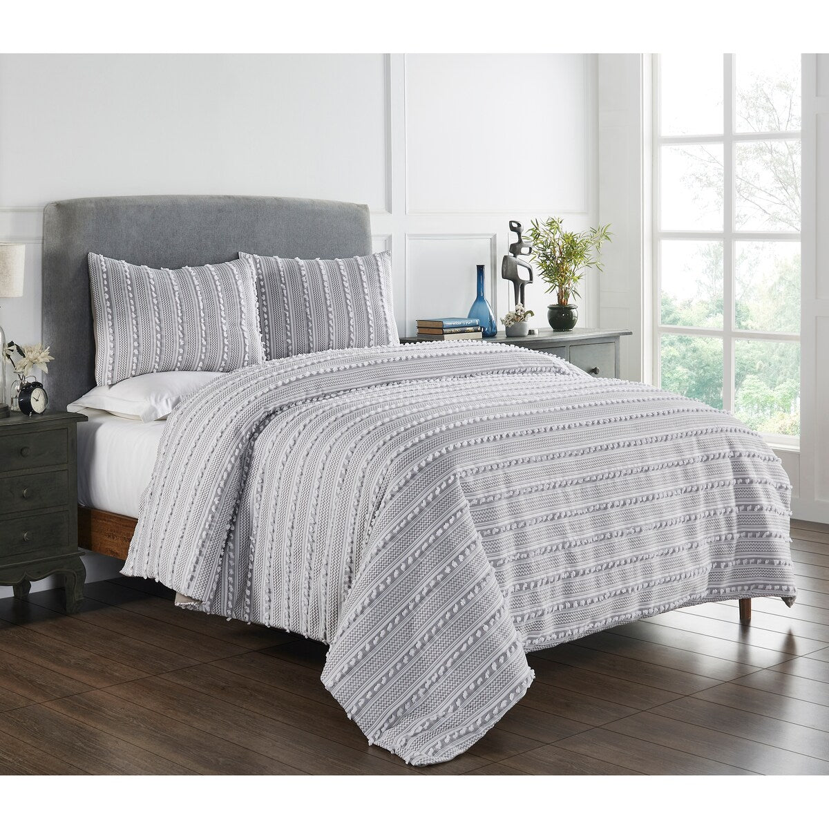 Better Trends Angelique Comforter Set 100% Cotton Tufted Soft Plush Chenille Elegant Stripes Machine Washable & Tumble Dry