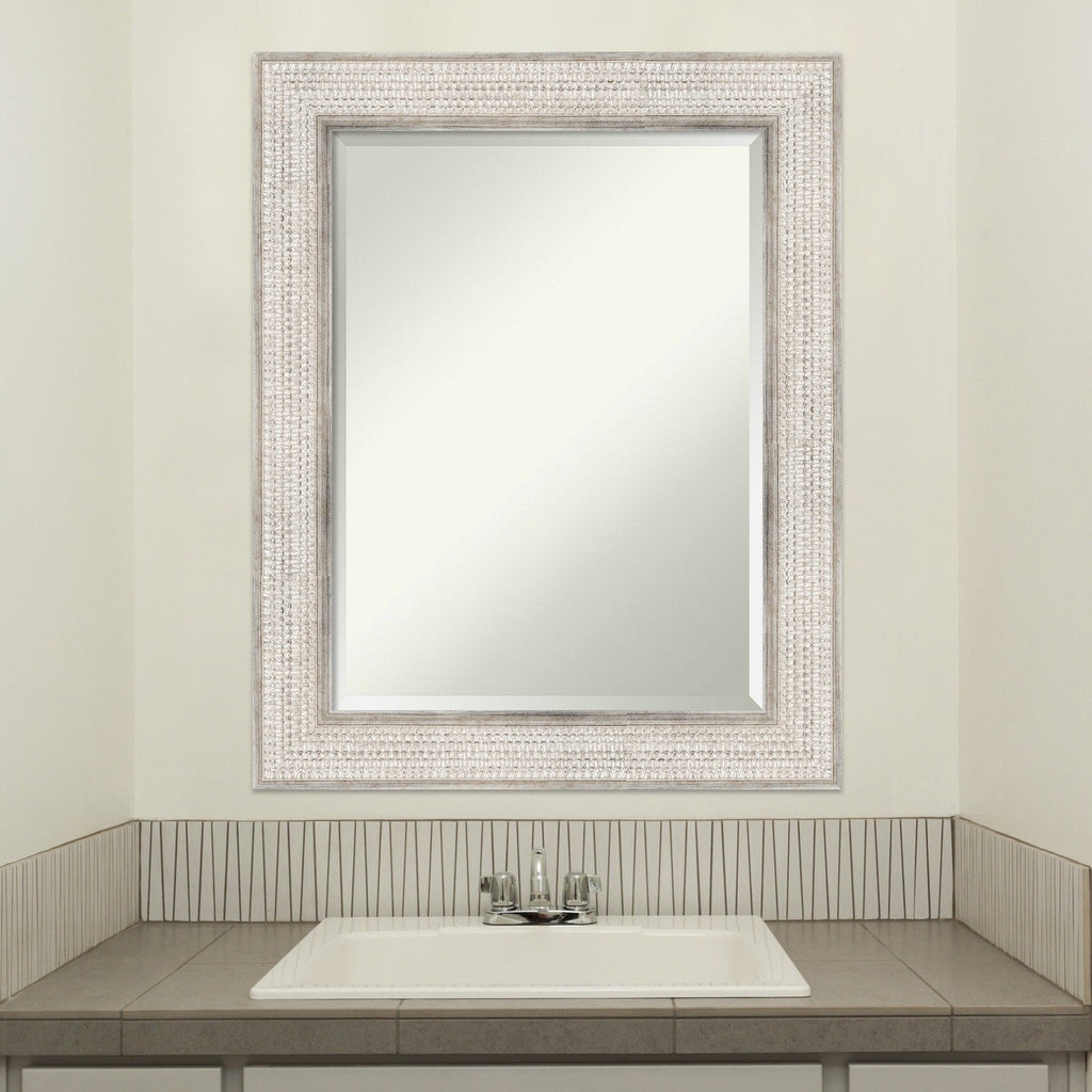 Miroir mural de salle de bain en bois biseauté - Cadre argenté Treillis - Argent Treillis