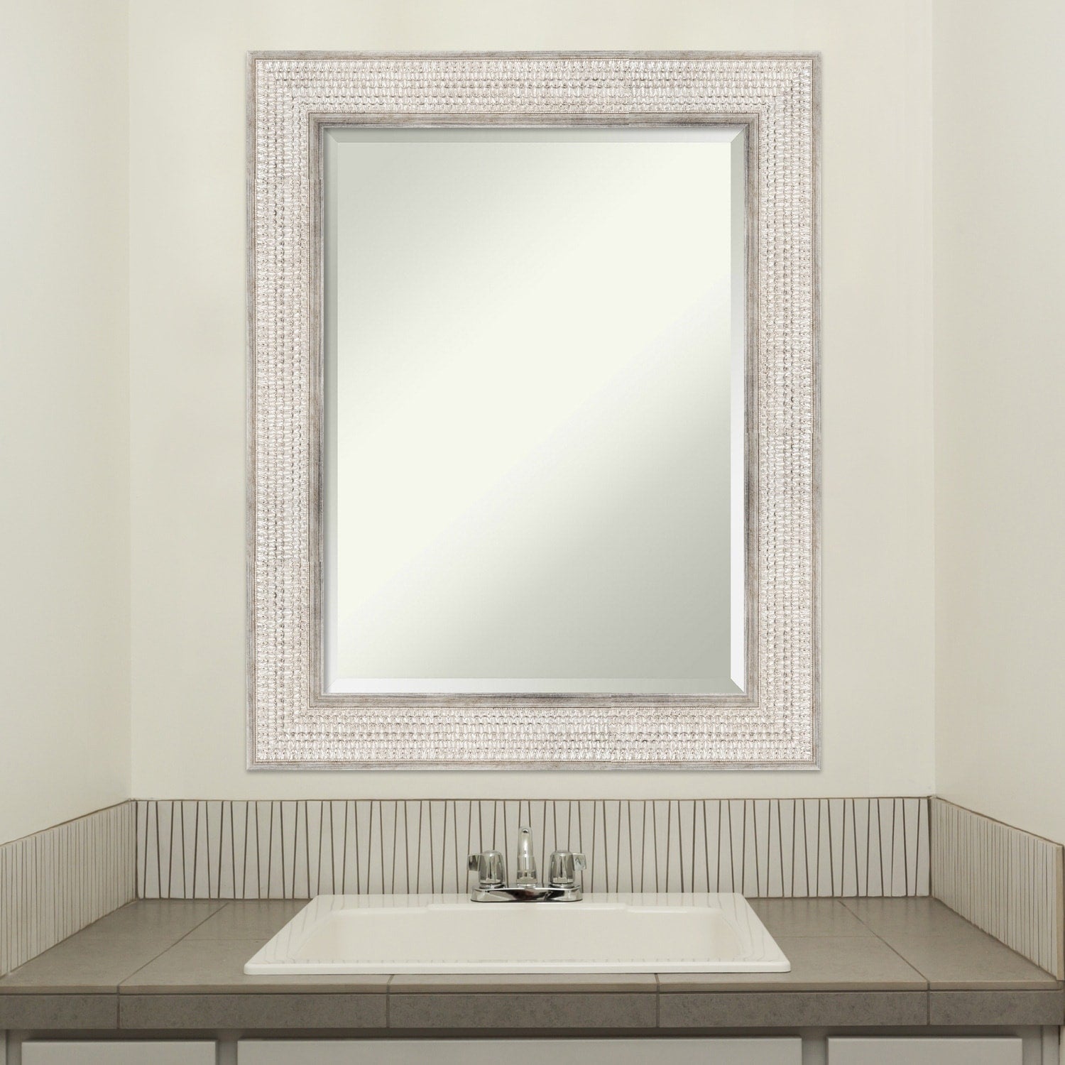 Miroir mural de salle de bain en bois biseauté - Cadre argenté Treillis - Argent Treillis