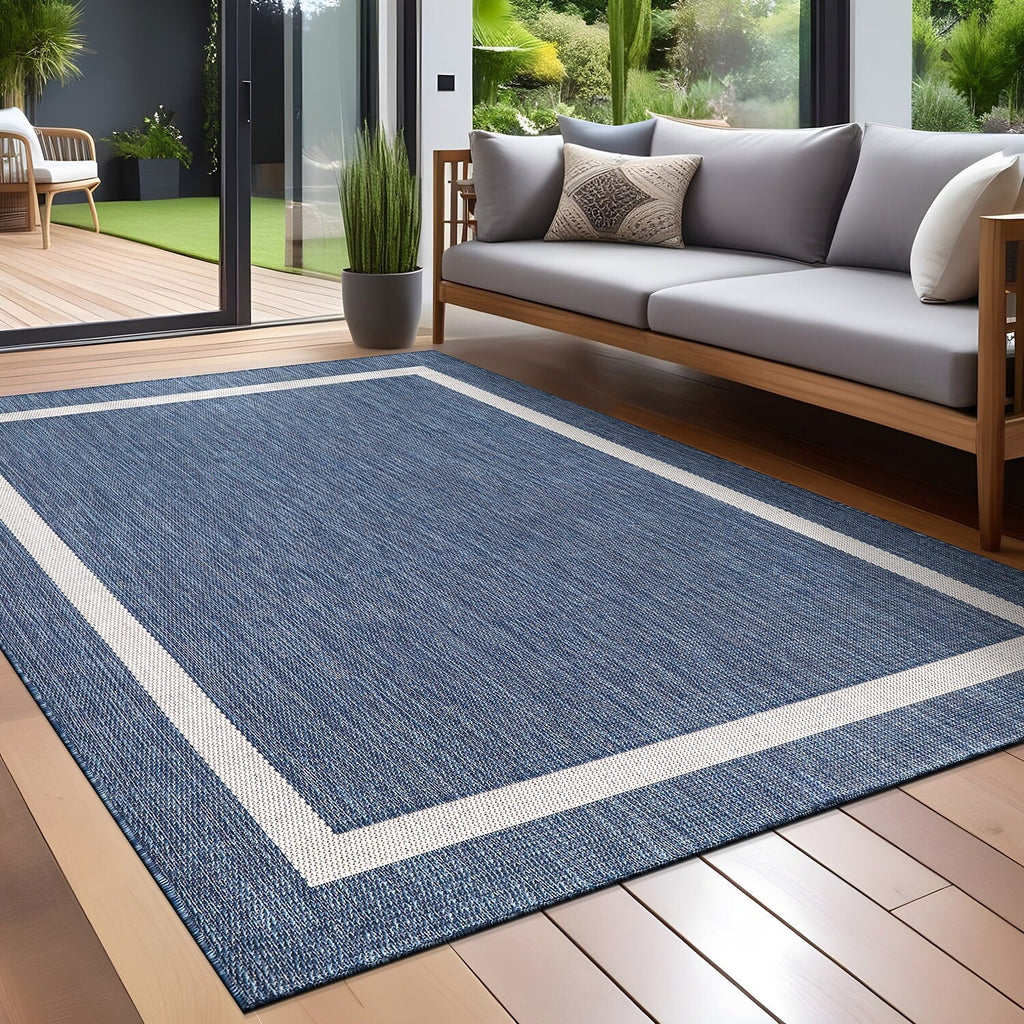 Beverly Rug Modern Bordered Indoor Outdoor Rug, Outside Carpet for Patio, Deck, Porch