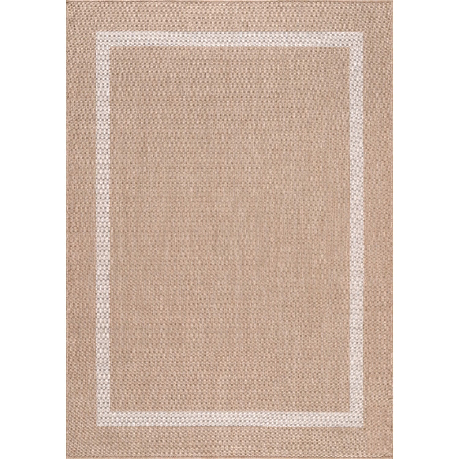 Beverly Rug Modern Bordered Indoor Outdoor Rug, Outside Carpet for Patio, Deck, Porch