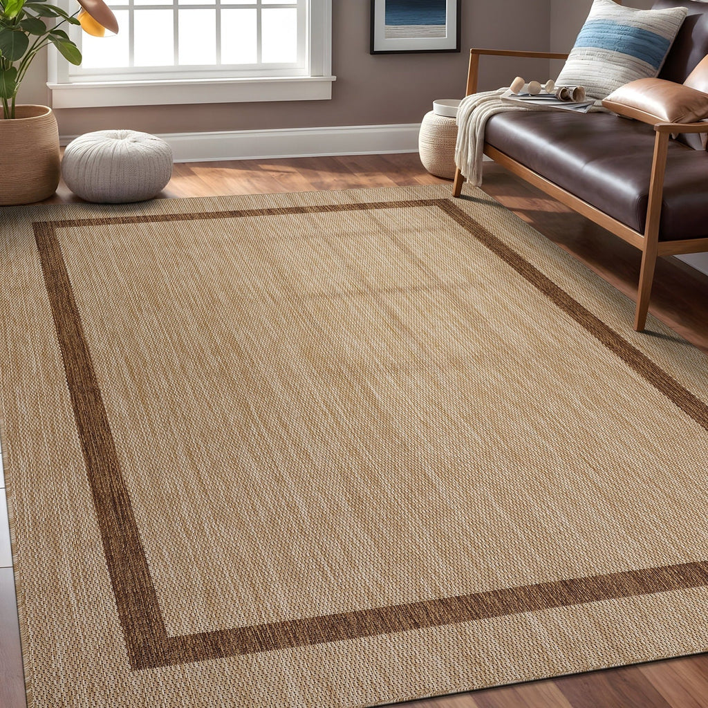Beverly Rug Modern Bordered Indoor Outdoor Rug, Outside Carpet for Patio, Deck, Porch
