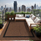 Beverly Rug Modern Bordered Indoor Outdoor Rug, Outside Carpet for Patio, Deck, Porch