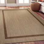 Beverly Rug Modern Bordered Indoor Outdoor Rug, Outside Carpet for Patio, Deck, Porch