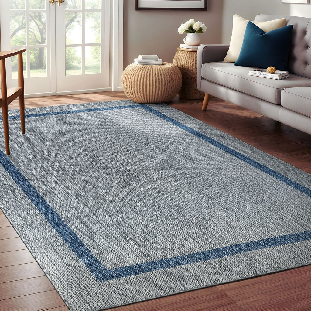 Beverly Rug Modern Bordered Indoor Outdoor Rug, Outside Carpet for Patio, Deck, Porch