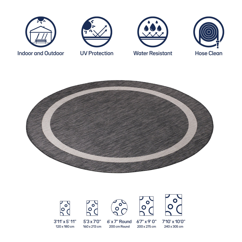 Beverly Rug Modern Bordered Indoor Outdoor Rug, Outside Carpet for Patio, Deck, Porch