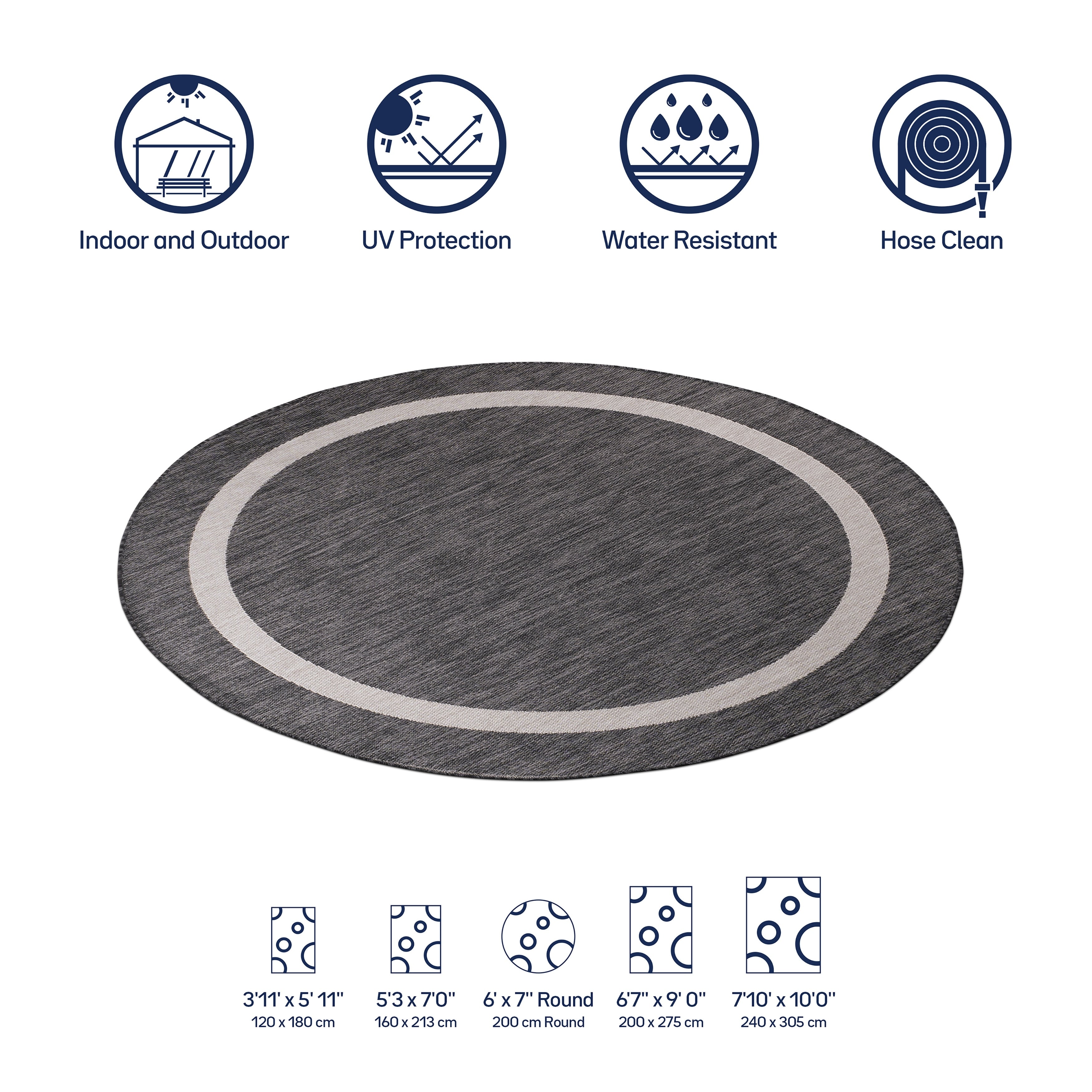 Beverly Rug Modern Bordered Indoor Outdoor Rug, Outside Carpet for Patio, Deck, Porch